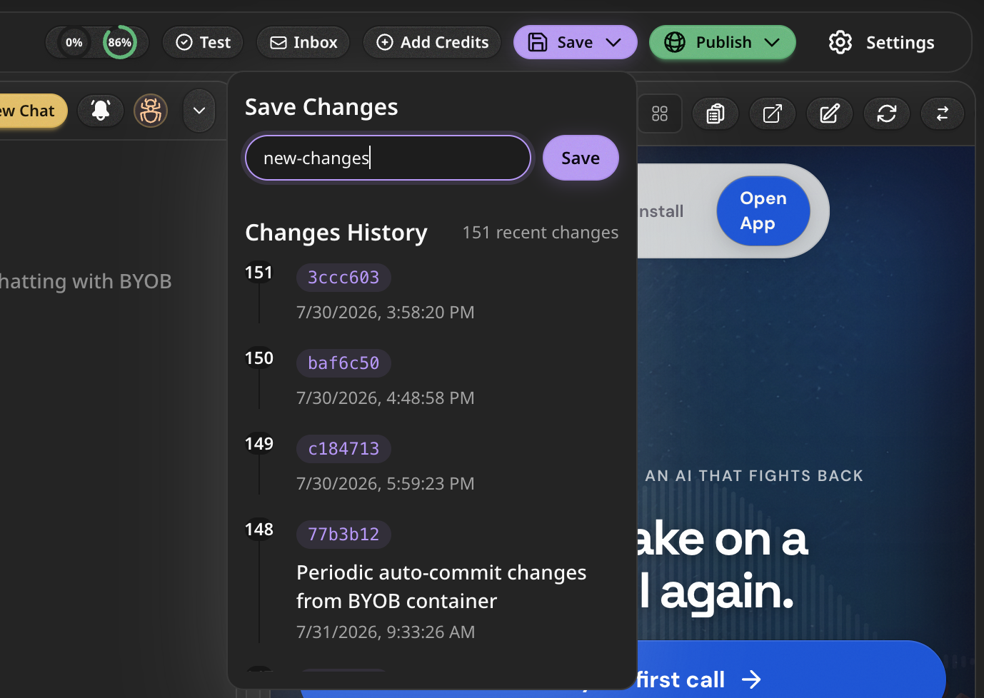 Commits Popover